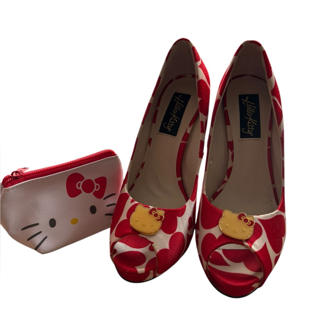 Y2K Hello Kitty Luisa Red and White Peep Toe Heels